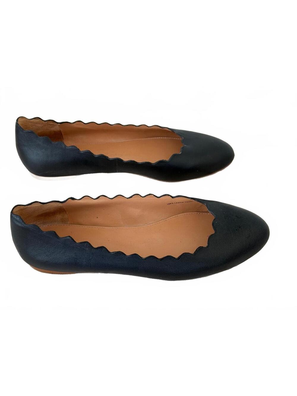 J.Crew Black Leather Scalloped Edge Ballet Flats Size 9.5